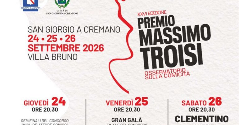 Premio Massimo Troisi: a San Giorgio tre giorni tra comicità, musica e nuovi talenti