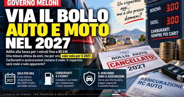 Via il bollo auto il 2027 (solo il 2027) , ma il vero conto potrebbe arrivare dal distributore?