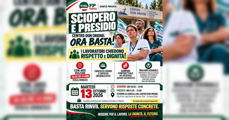 Ercolano, il 13 ottobre sciopero al Don Orione: ‘Contratto fermo da 14 anni’