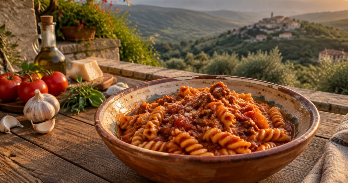 In the Cilento hinterland, fusilli with ragù follows the slow rhythm of the Calore Valley.