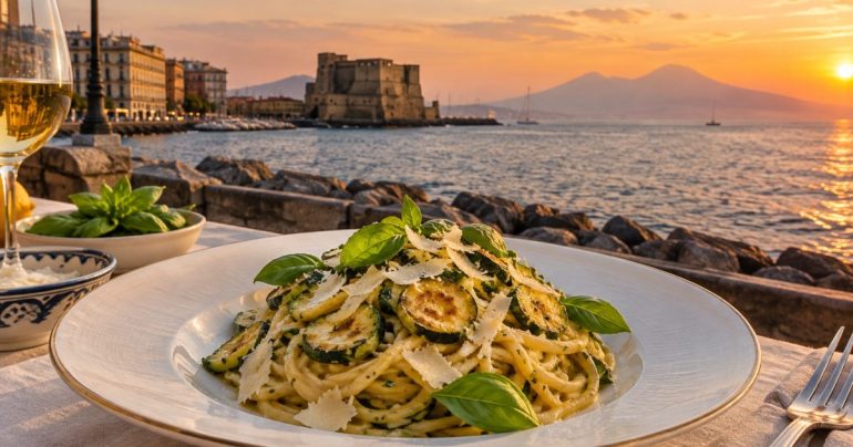 Sul lungomare di Napoli, la pasta alla Nerano guarda il Golfo