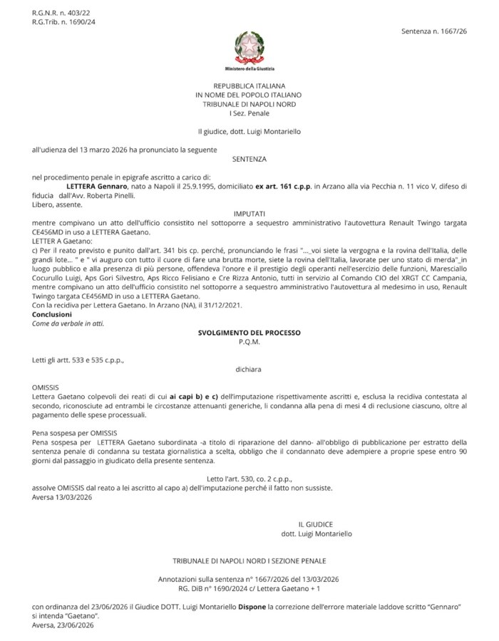 Sentenza N.1667-26 - Luglio 2026